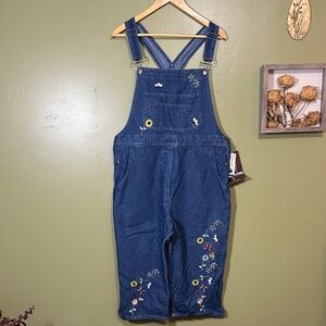 NWT Agapo 100% Cotton Denim Overalls with Floral Embroidery Granola girl large